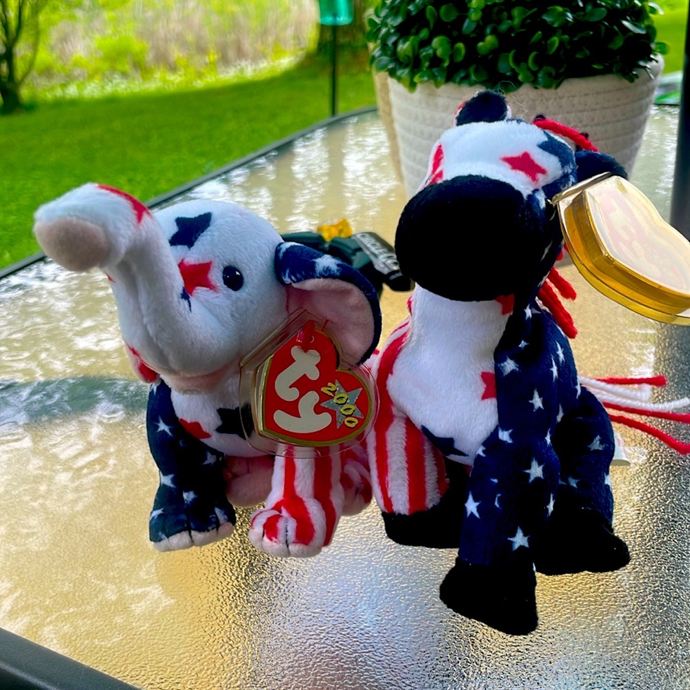 Righty Elephant Lefty Donkey 2000 Retired Ty Beanie Baby Collectible Mint Lot
